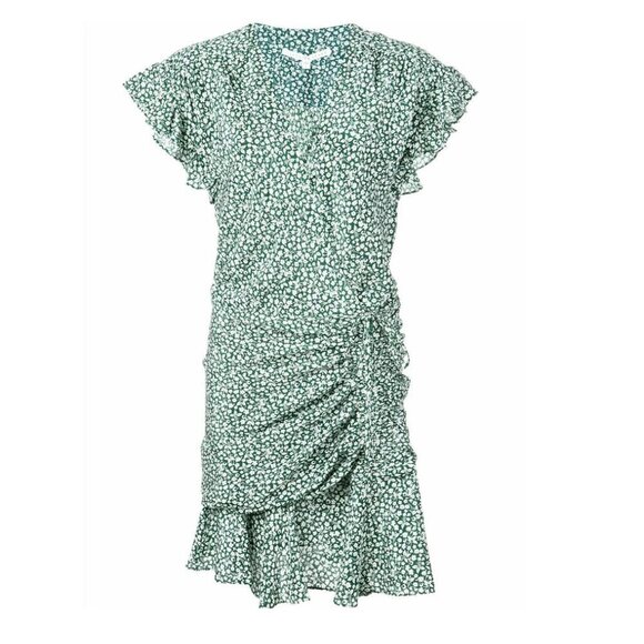 VERONICA BEARD Marla Forest Green Ruched Silk Dress - Picture 3 of 11